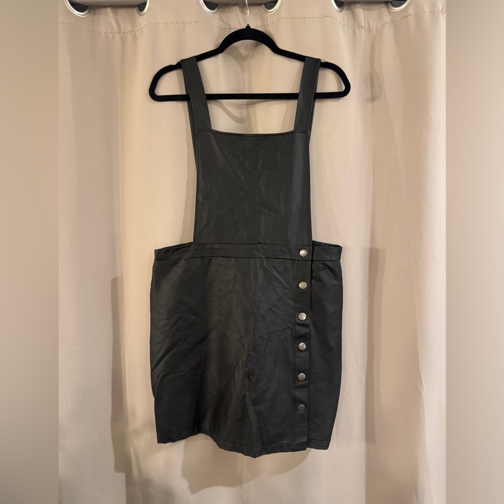 Wild Fable Black Faux Leather Pinafore Mini Dress